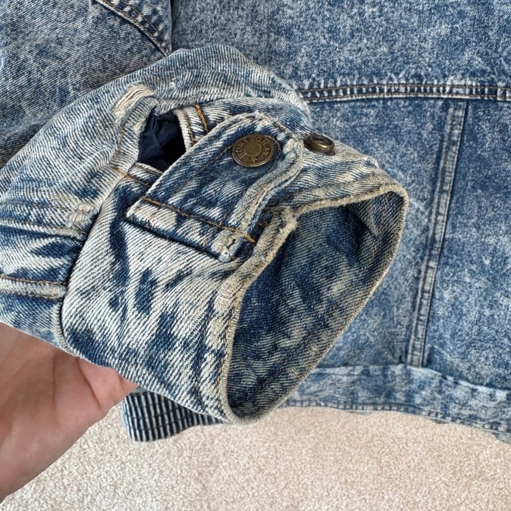 VINTAGE 80s Acid Wash Denim Bomber Jacket Mens Size XL Fleece Lined Distressed - Picture 12 of 12